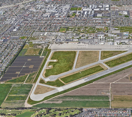 Daytime aerial view of Joint Forces Training Base Los Alamitos in California