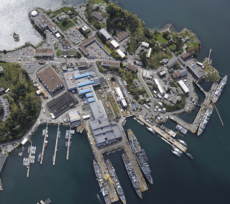 Daytime aerial view of a portion of the CFB Esquimalt base