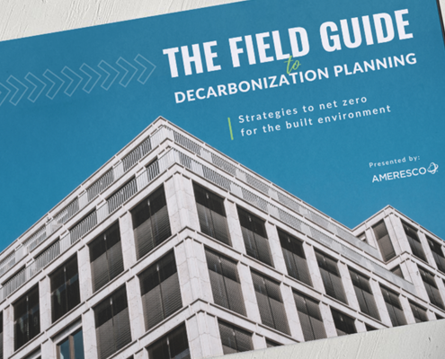 Screenshot of the cover of The Field Guide to Decarbonization Planning Strategies to net zero for the built environment Presented by Ameresco
