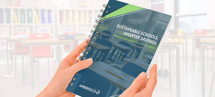 View of the cover of Ameresco white paper Sustainable Schools Smarter Savings