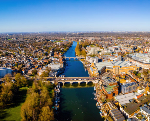 Daytime aerial view of Kingston in London UK