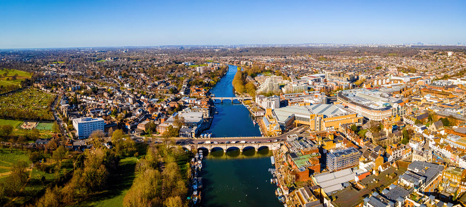 Daytime aerial view of Kingston in London UK