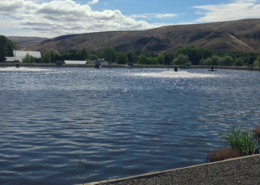 Daytime view of the retaining pond at the City of Selah water treatment plant
