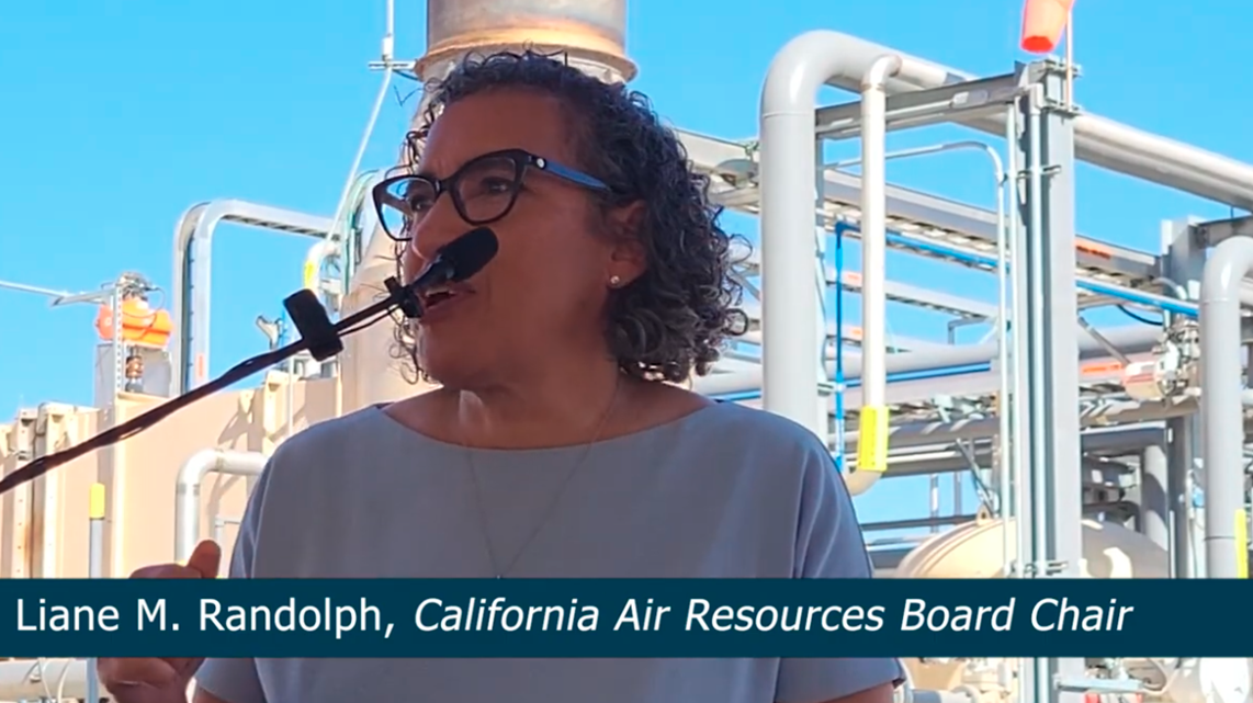 Screen capture of Liane M Randolph - Carlifornia Air Resources Board Chair - speaking at the ribbon cutting of the Keller Canyon RNG Plant