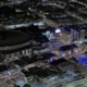 Evening aerial view of downtown Memphis showing LED municipal lighting