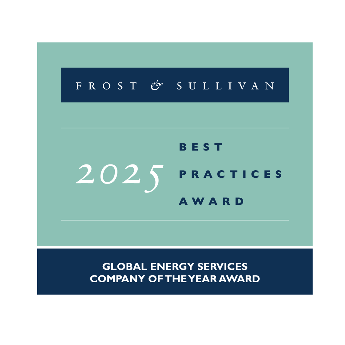 2025 Frost & Sullivan Best Practices Award Badge with Global Energy Services Company of the Year Award text