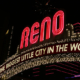 Night time view of the Reno welcome sign with the words The Biggest Little City in the World