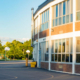 Daytime view of the back of an elementary school