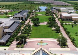 Daytime aerial view of Ave Maria University campus