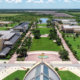 Daytime aerial view of Ave Maria University campus