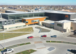 Daytime aerial view of Moorhead High School