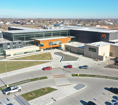 Daytime aerial view of Moorhead High School