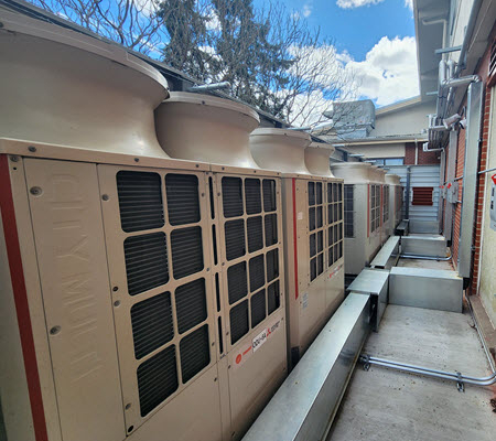 Daytime view of new K-12 school HVAC equipment in Tacoma