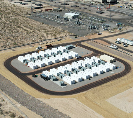 Daytime aerial view of a battery energy storage system built by Ameresco for Nucor