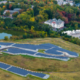 Aerial view of a landfill solar farm in the City of Lowell